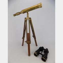 A Nautical replica brass Telescope on adjustable tripod Stand, along ...