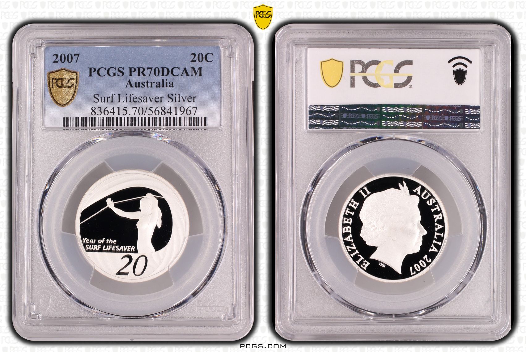 Surf Lifesaver Silver, 6/0, Twenty Cent, 2007, PR70DCAM