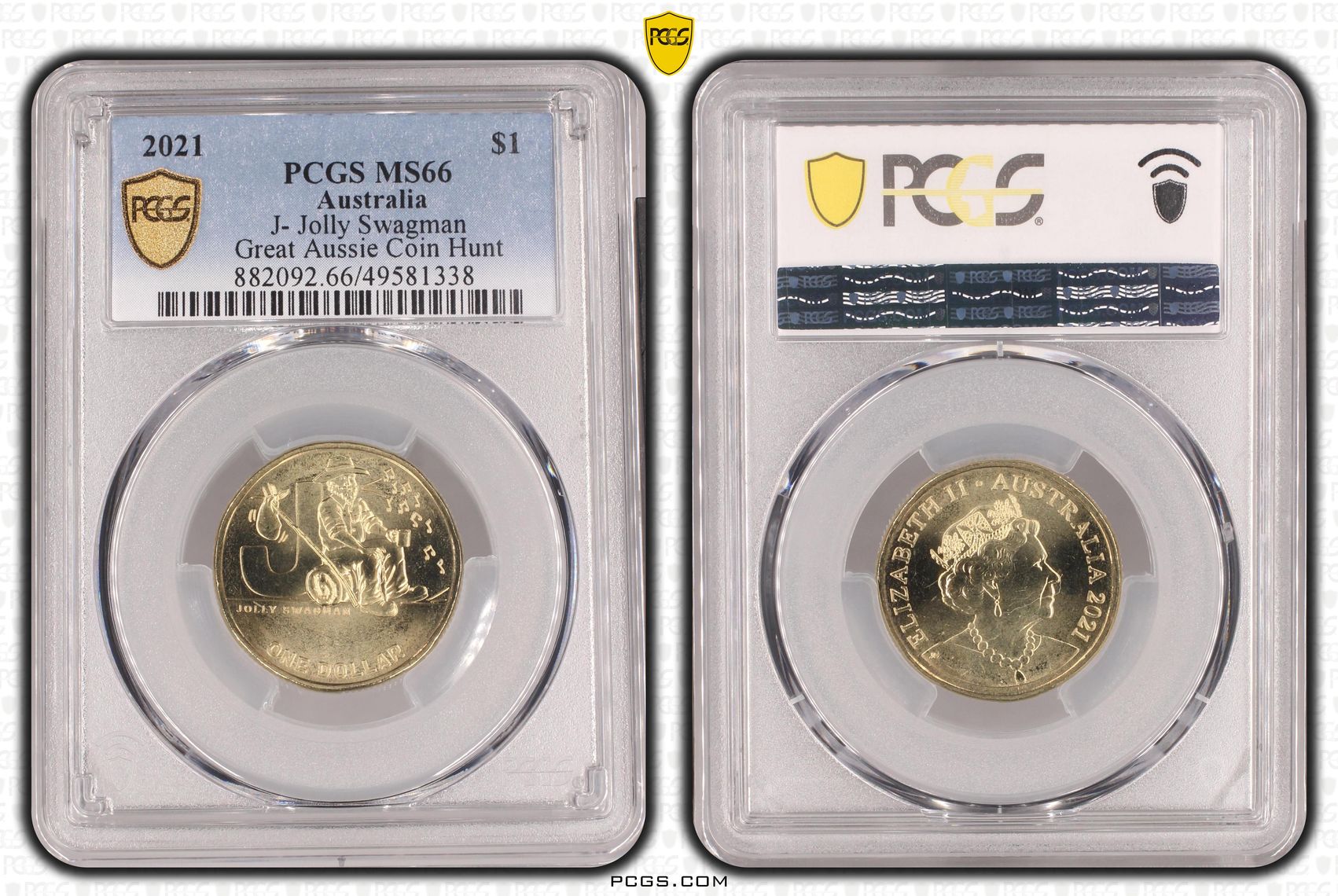 Elizabeth II, J- Jolly Swagman Great Aussie Coin Hunt , One Dollar, 2021, PCGS MS66