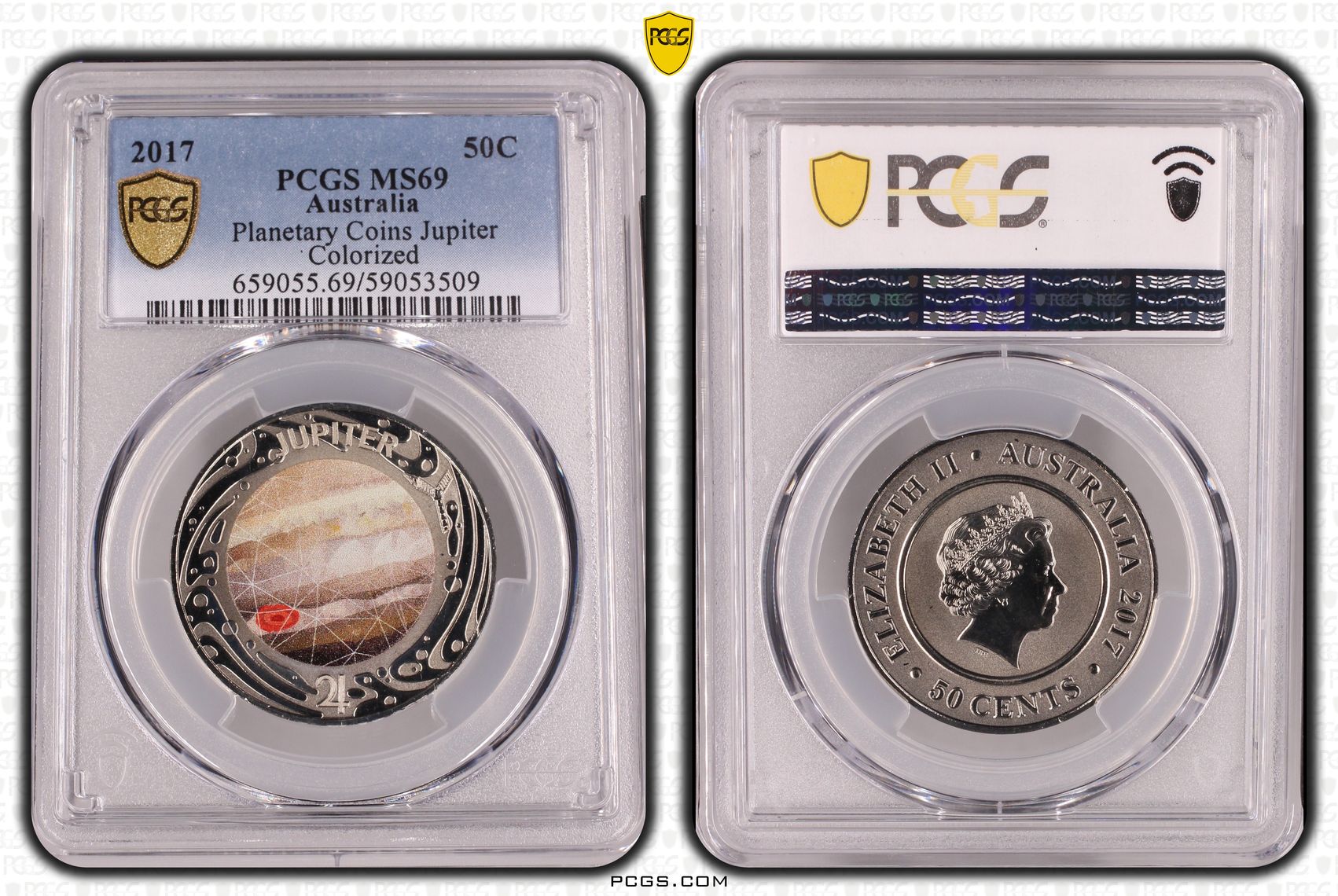 Planetary Coins Jupiter Colorized, Fifty Cent, 2017, PCGS MS69