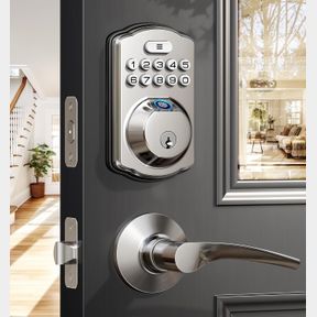 FINGERPRINT DOOR LOCK WITH 2 LEVER HANDLES - VEISE KEYLESS ENTRY DOOR LOCK, ELECTRONIC KEYPAD DEADBOLT & FRONT DOOR LOCK HANDLE SE