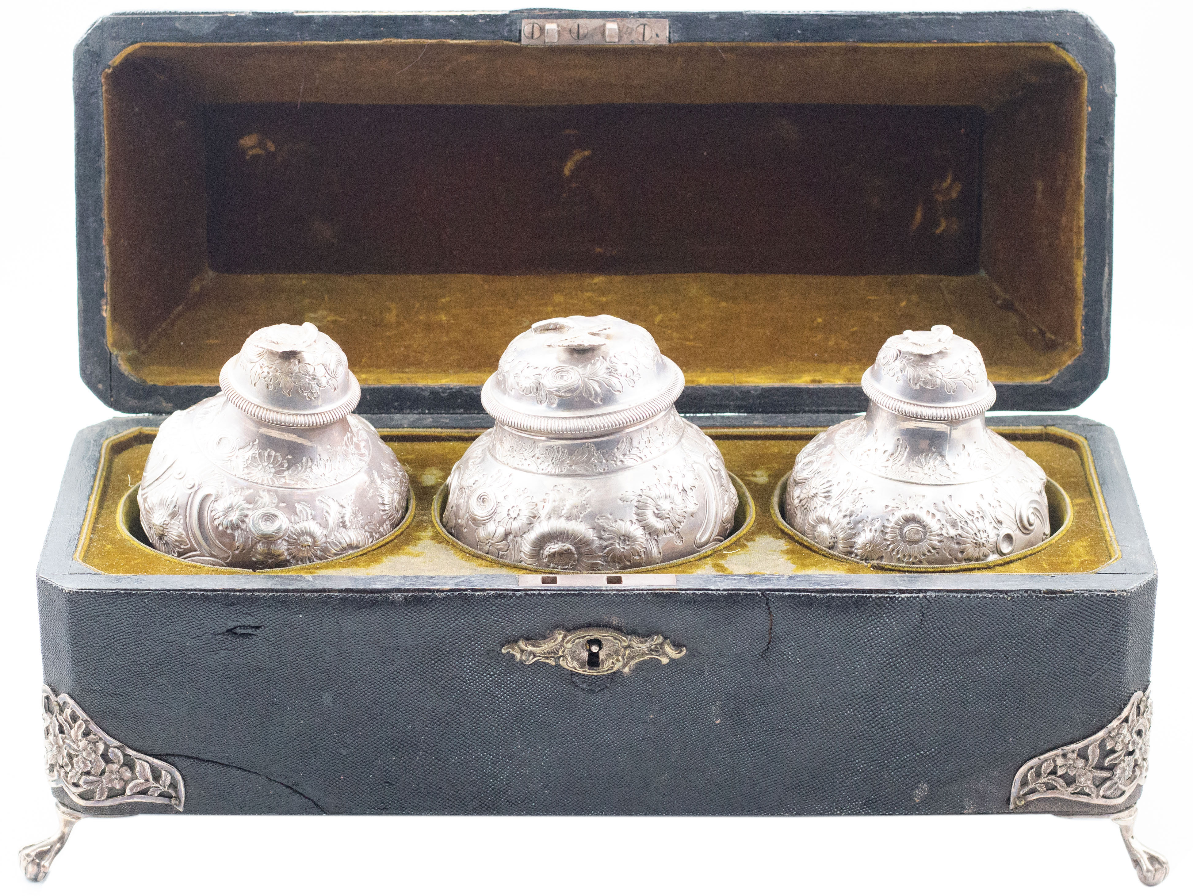 Great Britain, Georgian Trio of Silver Tea Caddies, 1754, VGC
