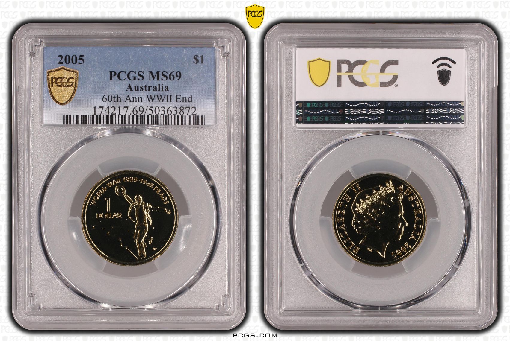 60th Ann WWII End, One Dollar, 2005, PCGS MS69