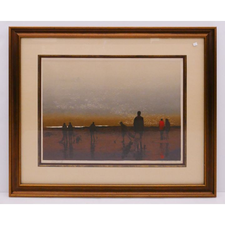 Elton Bennett (1910-1974, WA) 'The Sea Birds Cry' Clam Diggers Scene Pencil Signed Serigraph in Gallery Frame- 27.5x33.5''