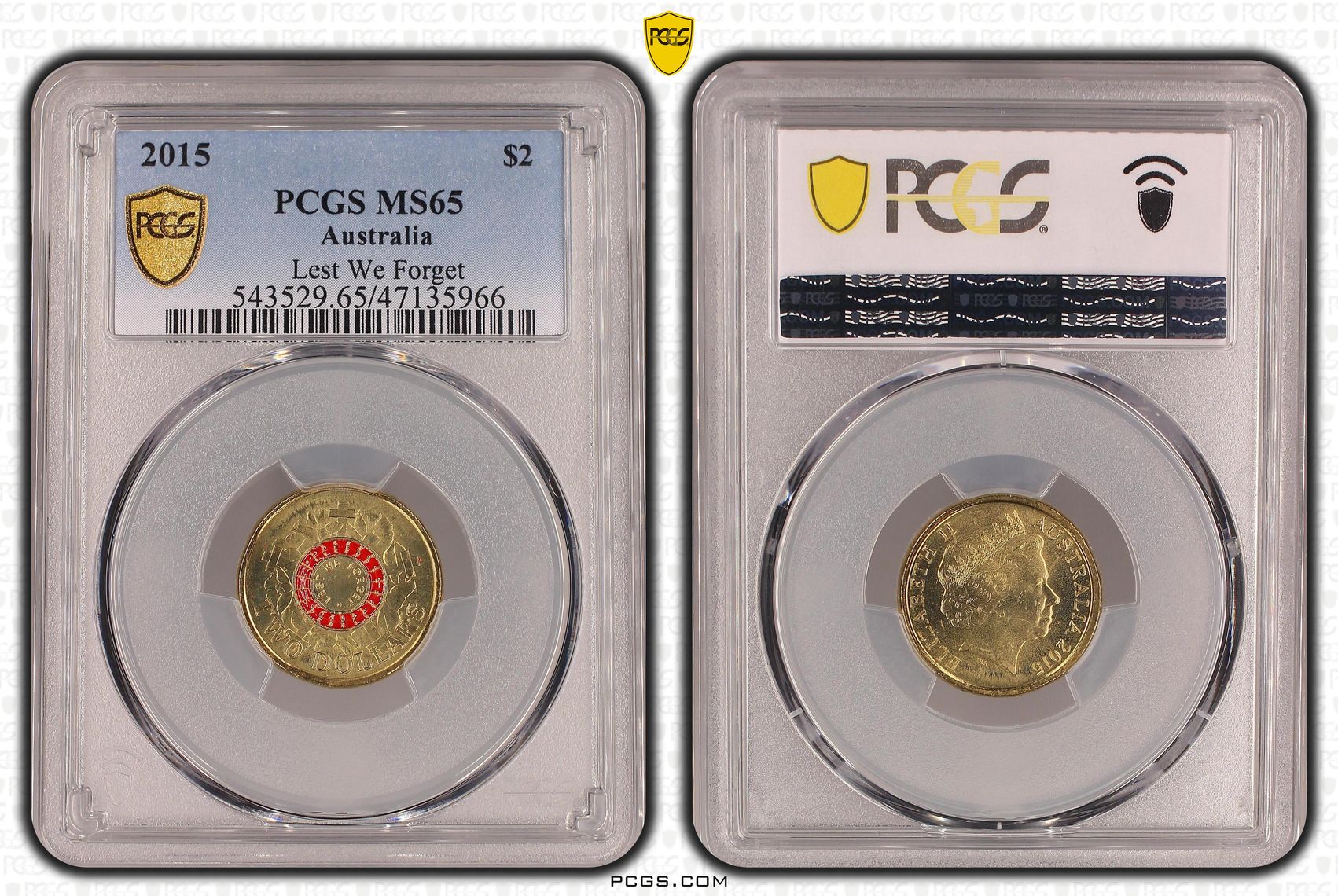 Elizabeth II, Lest We Forget Colorized, Two Dollar, 2015, PCGS MS65