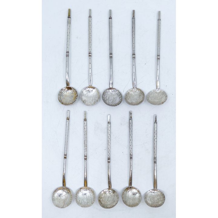 Box Ethnic Coin Sterling Spoons - 102 Grams TW