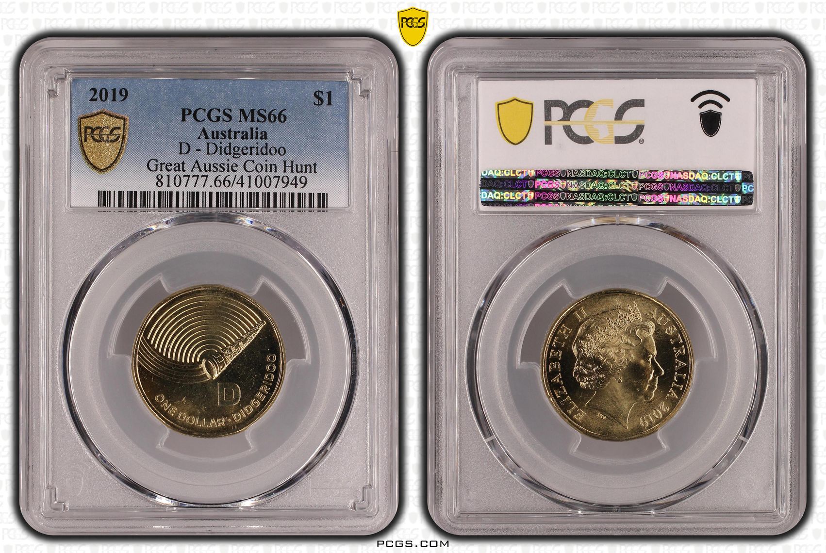 415 · 2019 Australia One Dollar, $1 D - Didgeridoo - Great Aussie Coin Hunt PCGS - MS66 -949