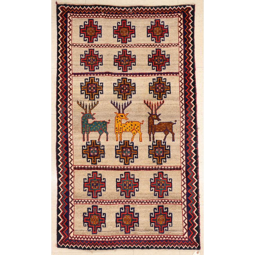Afghan Pictorial Oriental Rug with Deer 3'x5'4''