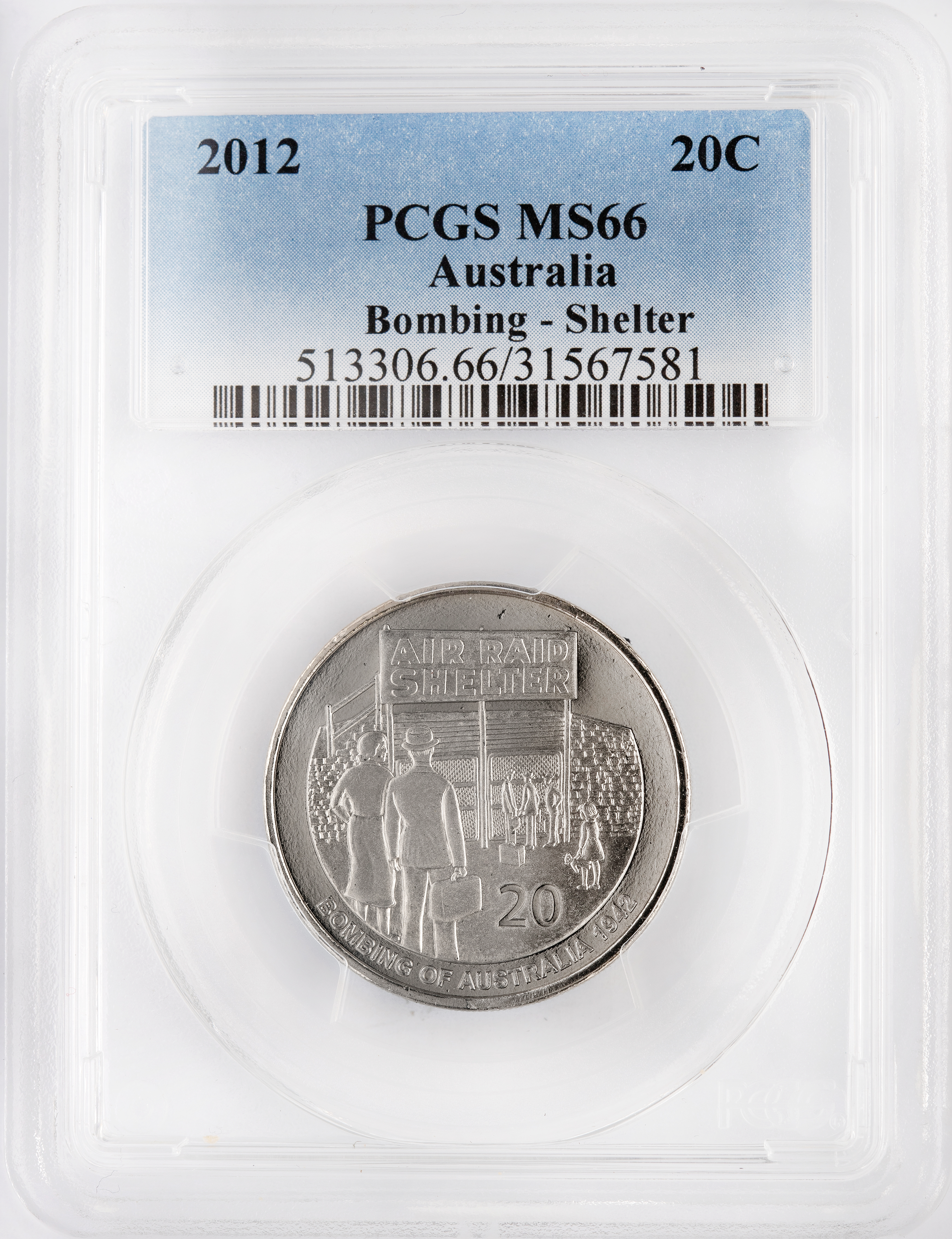Bombing - Shelter, Twenty Cent, 2012, PCGS MS66