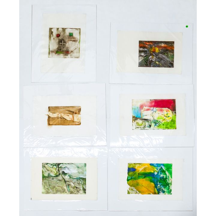6pc Neil Meiztler Assorted Monotype Artworks 15''x22'' Approx.