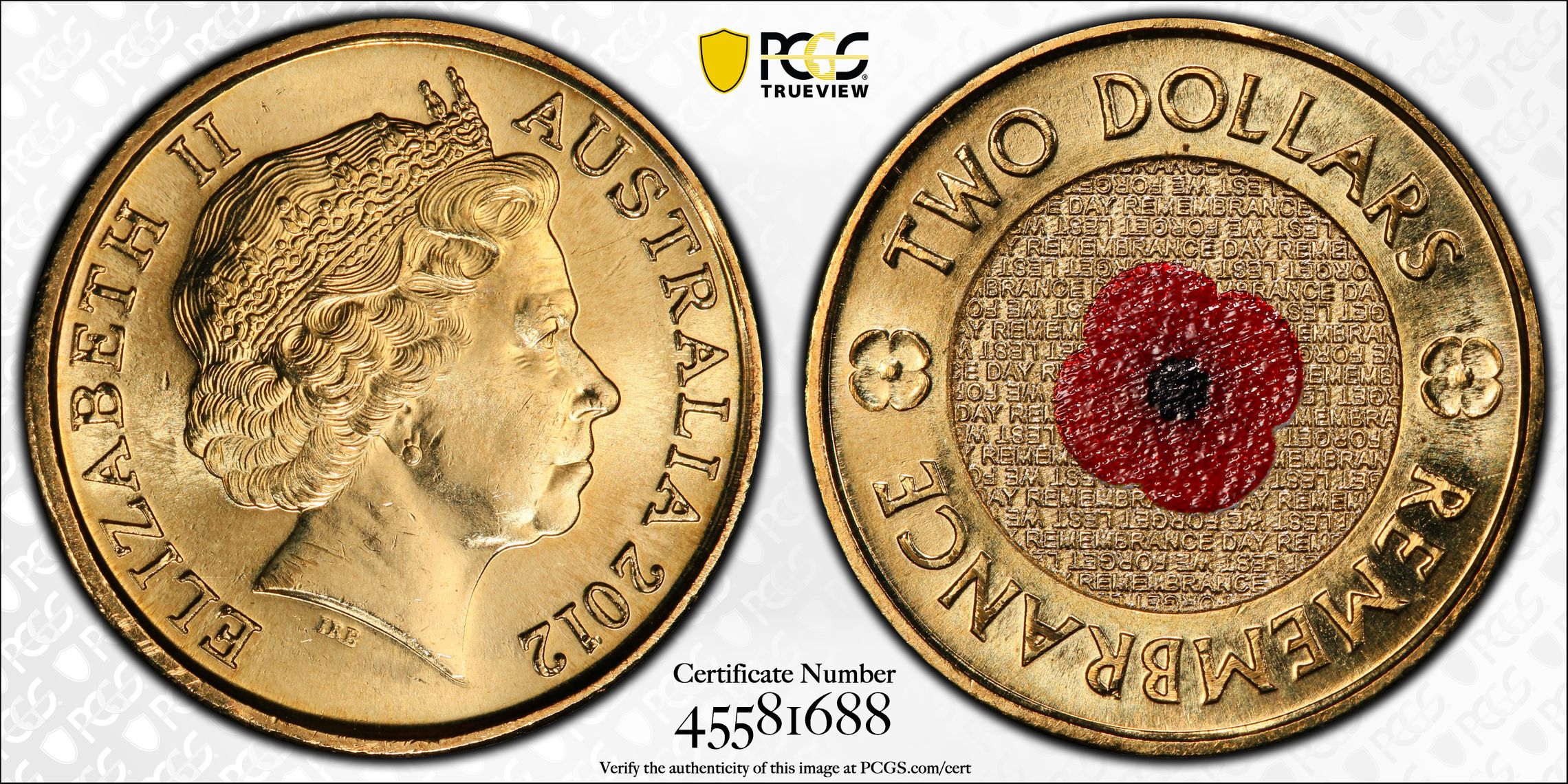 Remembrance Day Colored , Two Dollar, 2012, PCGS MS67