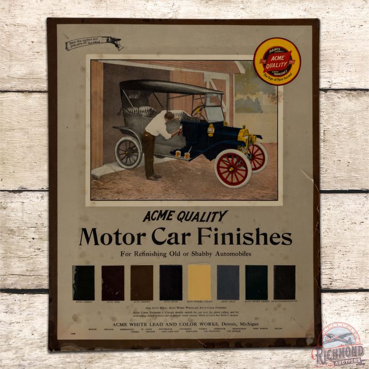 Acme Quality Motor Car Finished SS Celluloid over Tin Sign