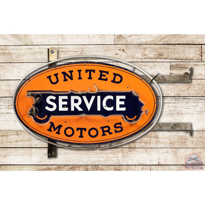 3' United Motors Service Double Sided Porcelain Neon Sign TAC 9.25 & 8.75