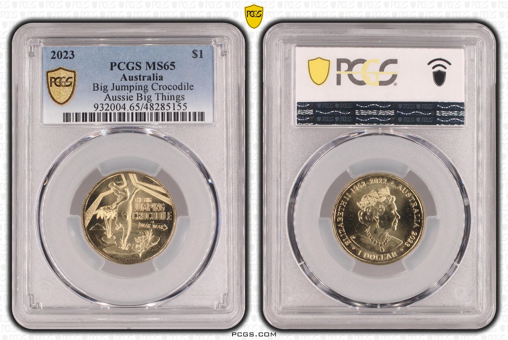 295 · Elizabeth II, Big Jumping Crocodile Aussie Big Things , One Dollar, 2023, PCGS MS65
