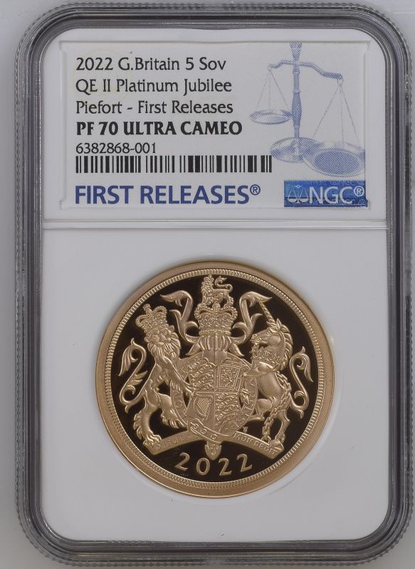 2022 Gold 5 Pounds (5 Sovereigns) Platinum Jubilee Piedfort 