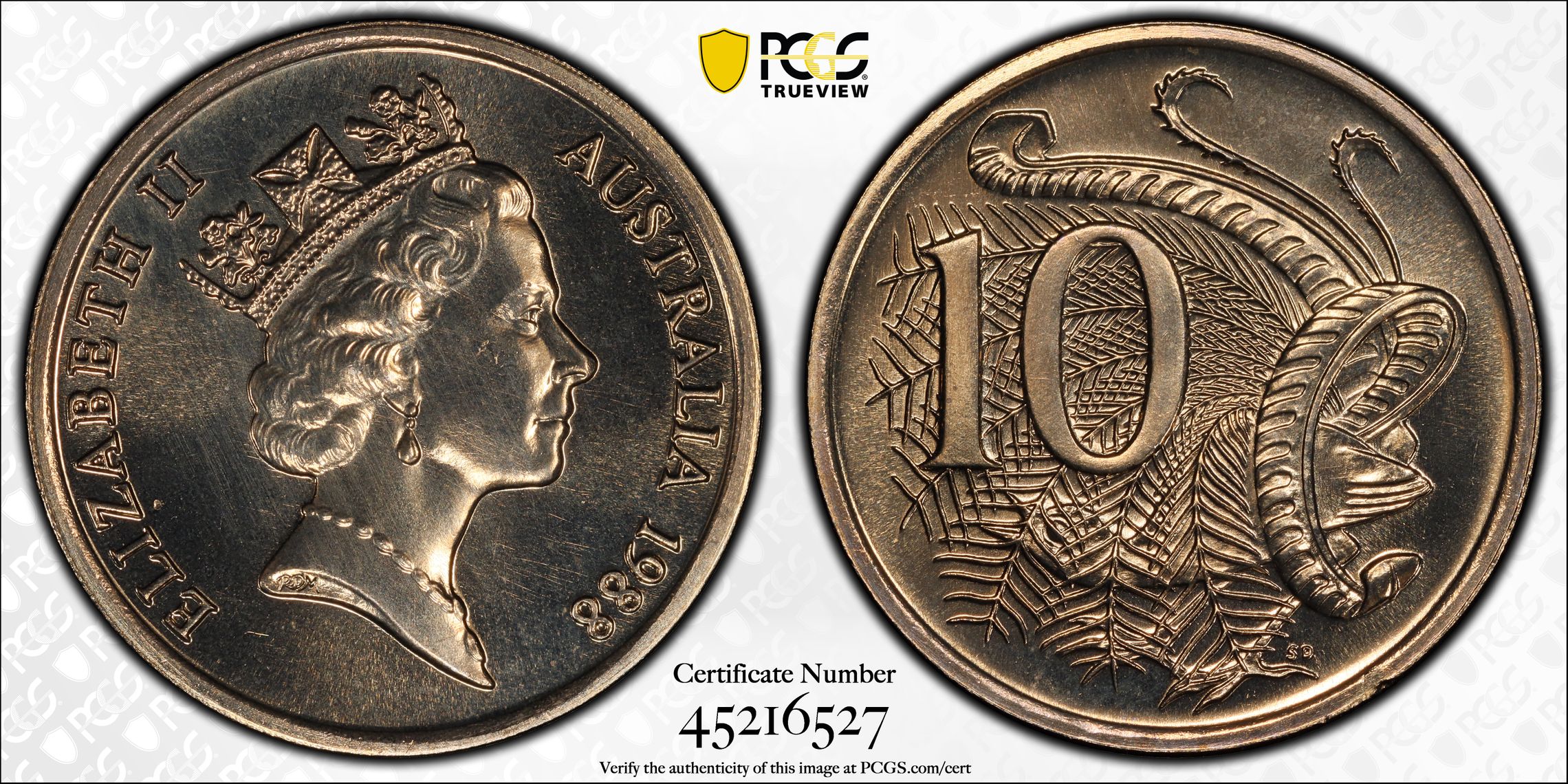 1988 Australia Ten Cent, 10c PCGS - MS68 -527