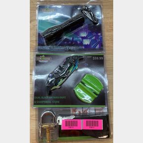 LED FLASHLIGHT, KNIFE SET & LOCK PICKING SET