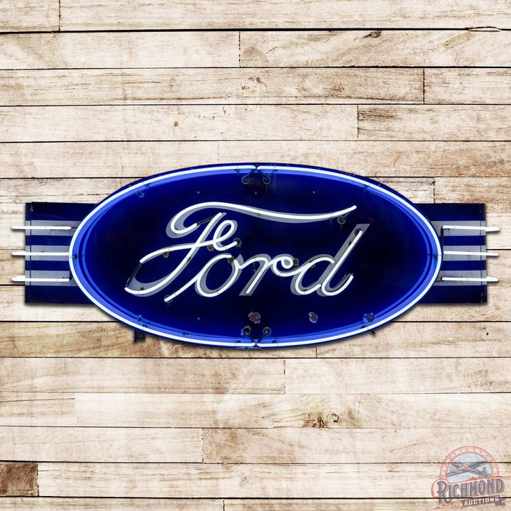 Rare Ford Automobiles 8' DS Porcelain Neon Sign w/ Wings
