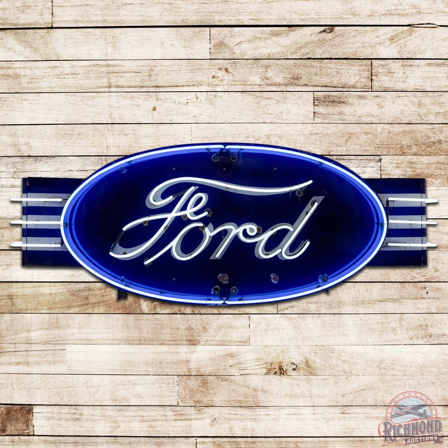 Rare Ford Automobiles 8' DS Porcelain Neon Sign w/ Wings