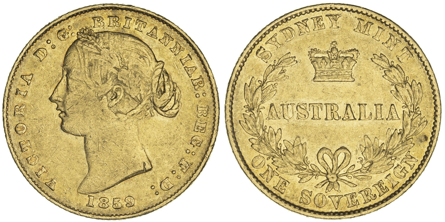 Victoria, Sydney Mint Reverse - Type II, Sovereign, 1859, Fine