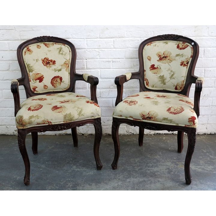 PAIR  OF UPHOLSTERED BERGERE ARMCHAIRS