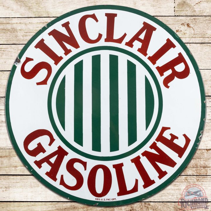 Sinclair Gasoline 36" SS Porcelain Sign w/ Striped Logo