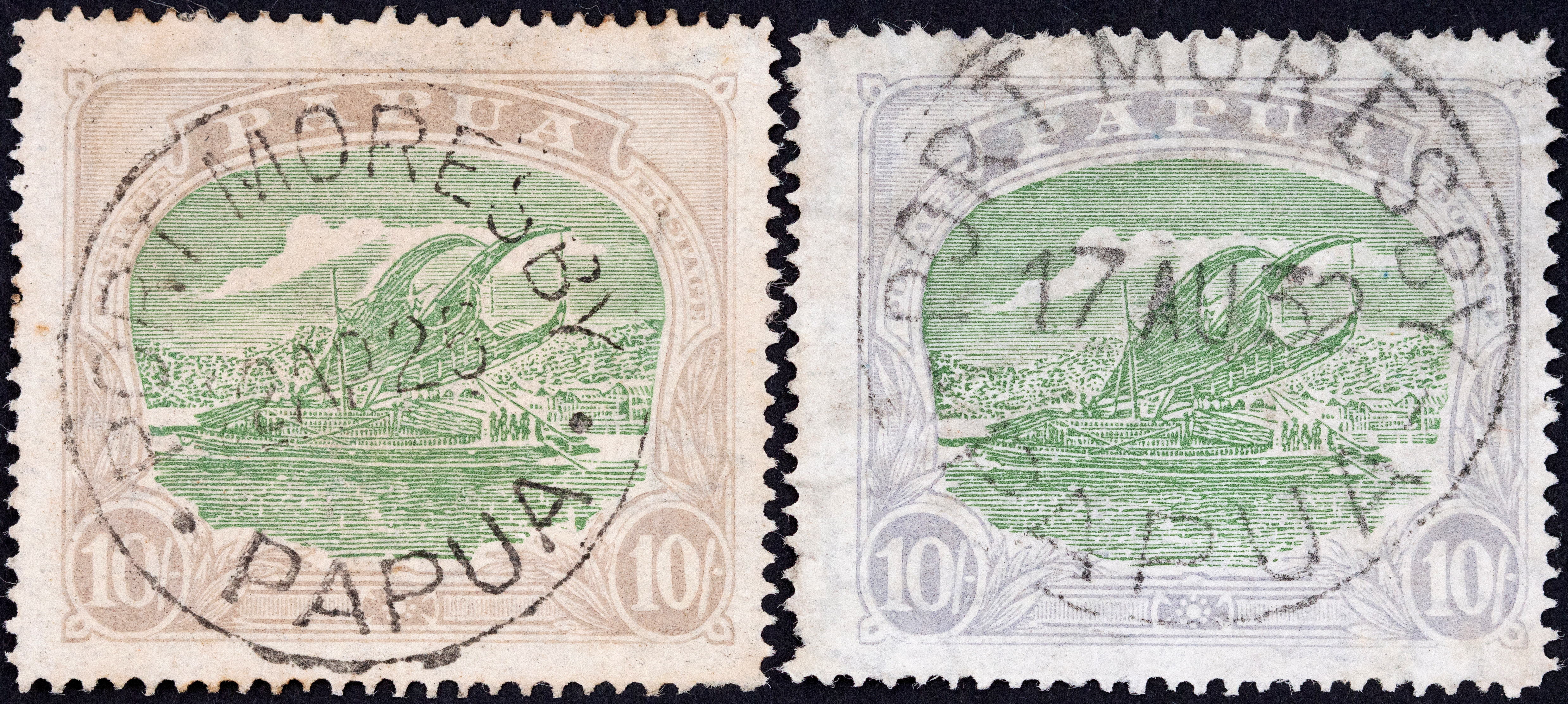 Lakatois, Ten Shillings, Green & Pale Ultramarine, 1916, Poor