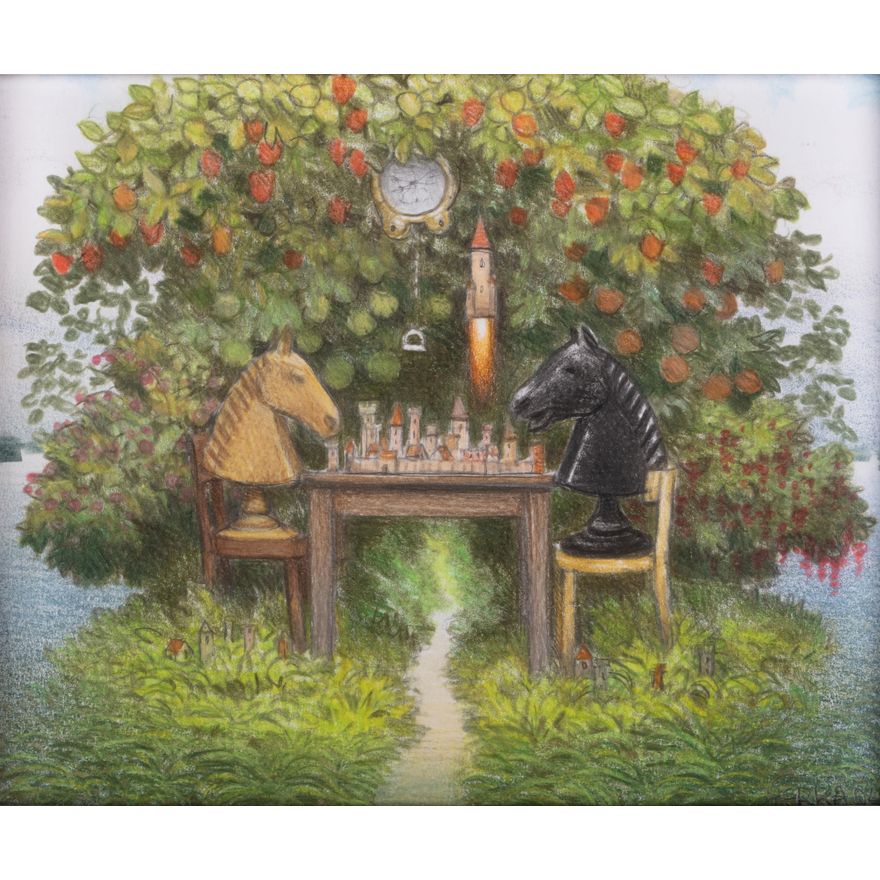Jacek Yerka | Szachy na rafie (projekt do obrazu), 2004