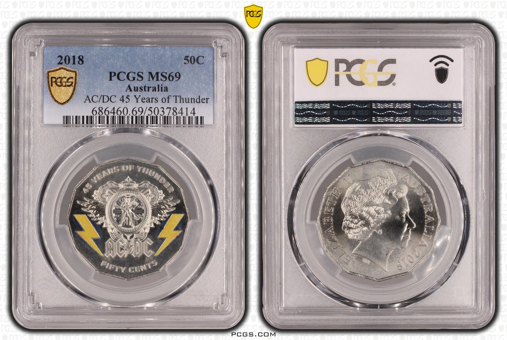AC/DC 45 Years of Thunder , Fifty Cent, 2018, PCGS MS69