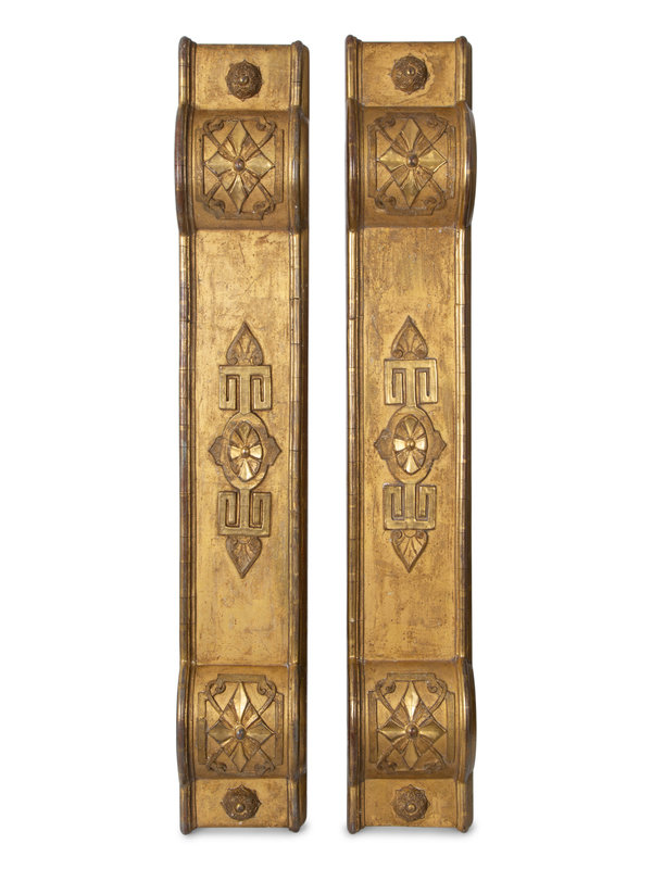 A Pair of Continental Giltwood Architectural Ornaments
Height 37 3/4 x width 6 x depth 5 inches.
