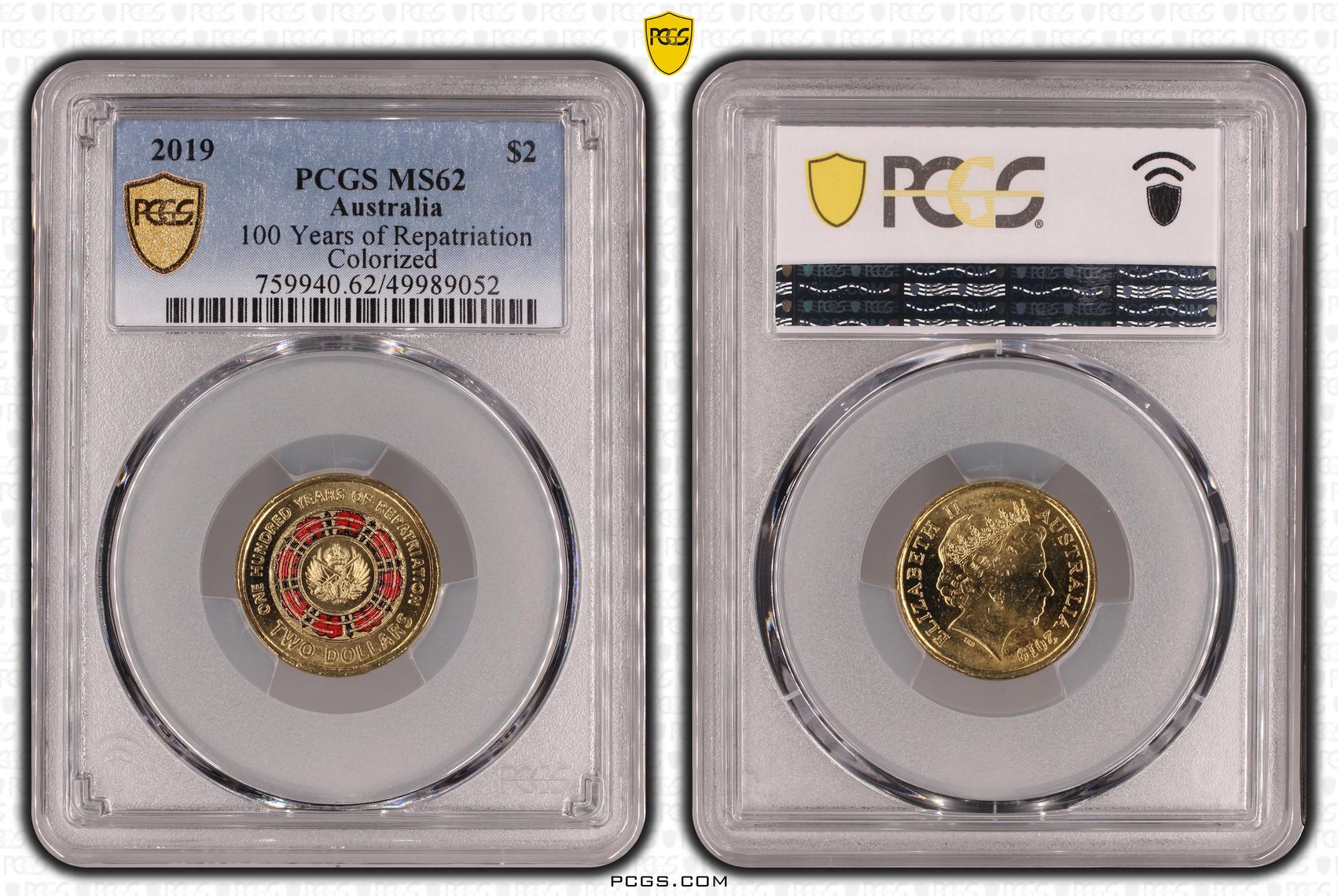 100 Years of Repatriation Colourised, Two Dollar, 2019, PCGS MS62