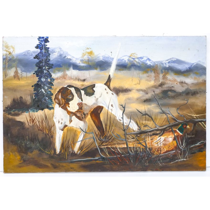 Gene Amondson ''Hunting Dog Approaches Prey'' Oil on Canvas 24''x36''