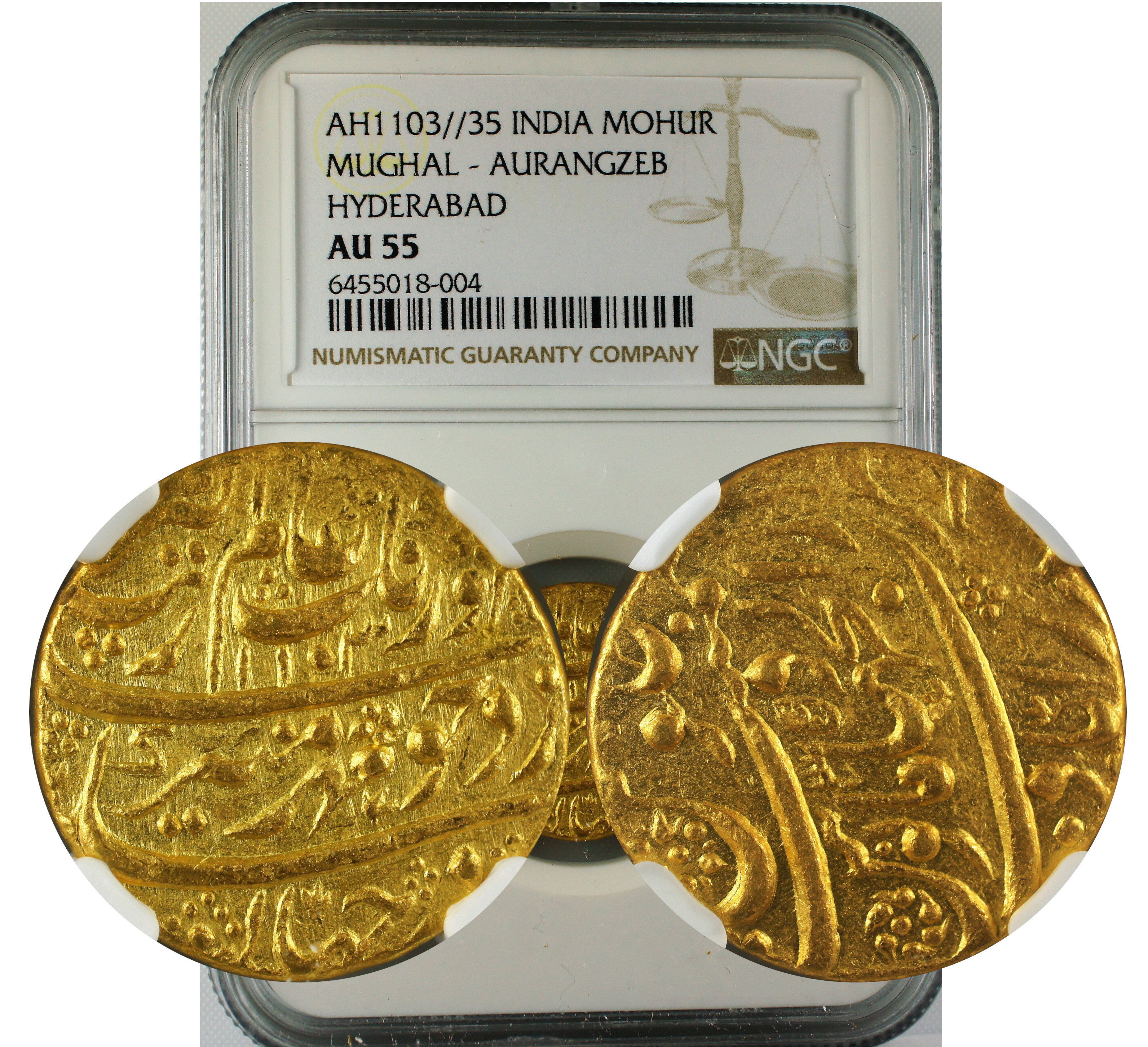 AH 1103//35 INDIA MOHUR MUGHAL-AURANGZEB HYDERABAD AU55