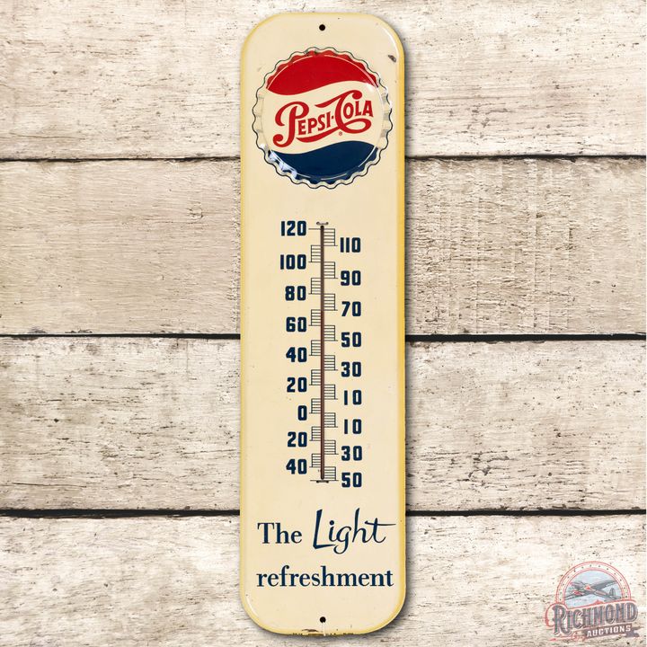 Pepsi-Cola "The Light Refreshment" Metal Thermometer TAC 8.75