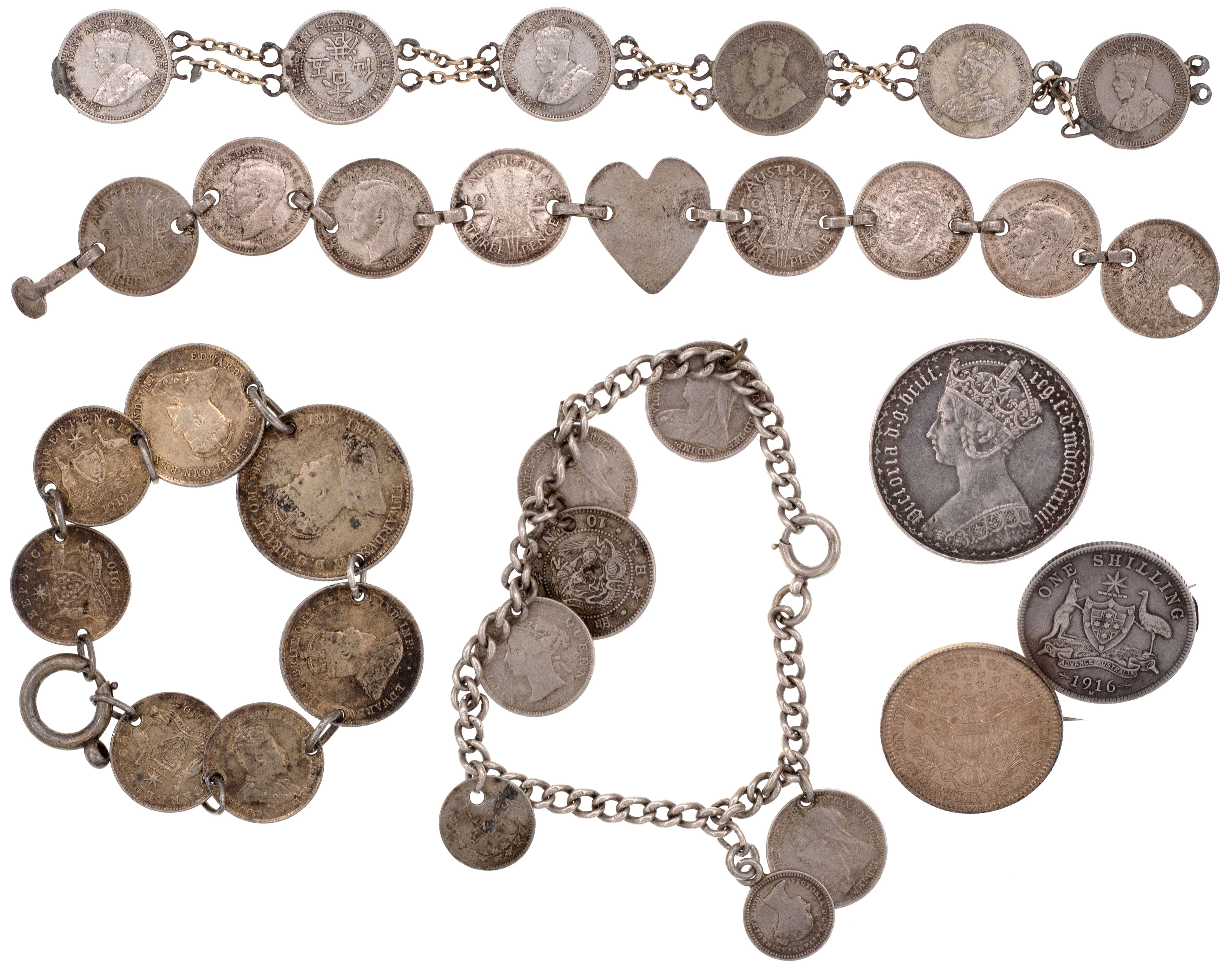 World, Silver Coin Jewellery, 1840 - 1943, VF - EF