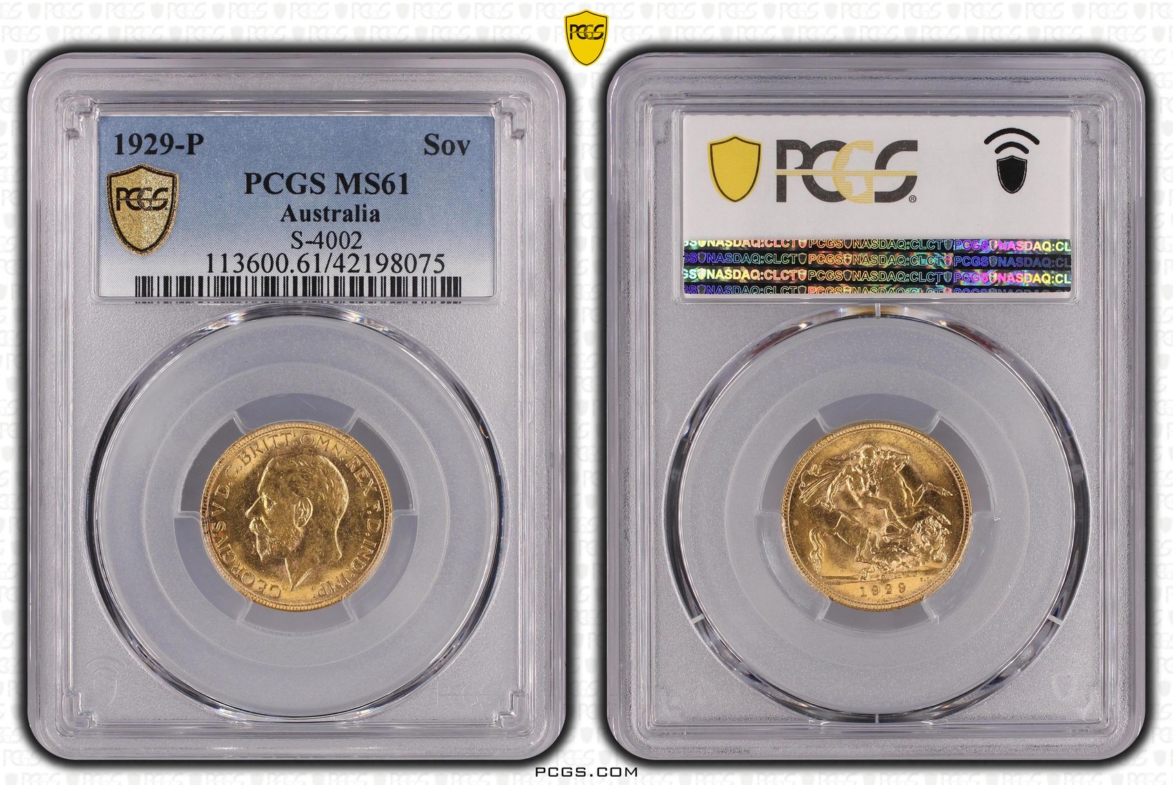 332 · George V, St George Reverse, Sovereign, 1929-P, PCGS MS61