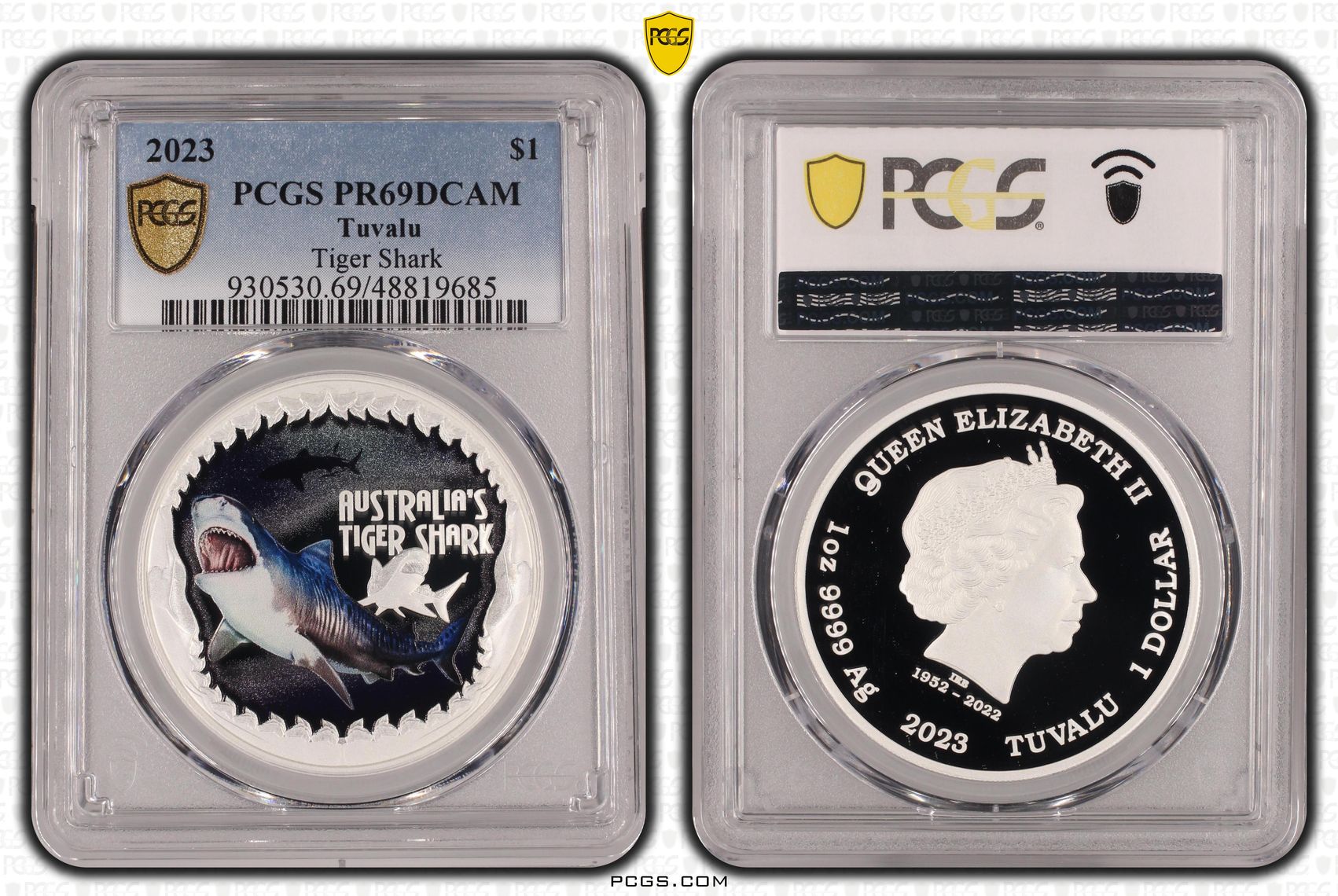 Tuvalu, Tiger Shark, One Dollar, 2023, PCGS PR69DCAM
