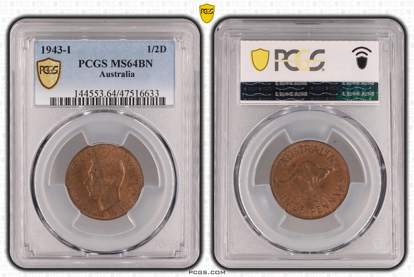 Halfpenny, 1943-I, PCGS MS 64BN