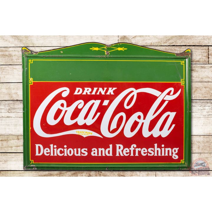 Rare 1935 Drink Coca-Cola & Blank Privilege Panel Porcelain Sign TAC 8.25