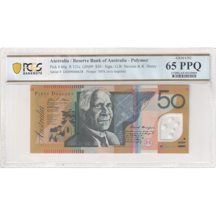 2009 Australia $50 Banknote Stevens/Henry Gem Unc 65 PPQ  - R.521c