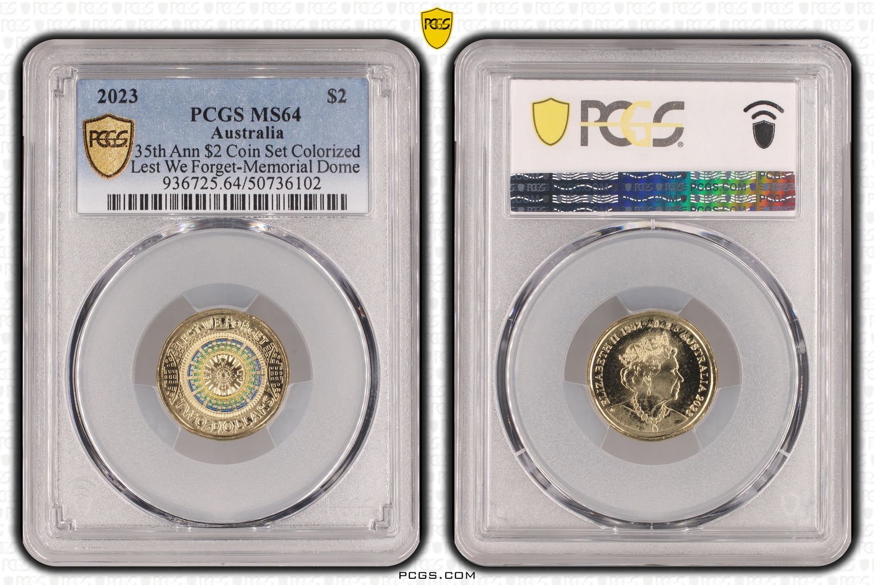 35th Ann $2 Coin Set Colorized Lest we Forget-Memorial Dome , Two Dollar, 2023, PCGS MS64