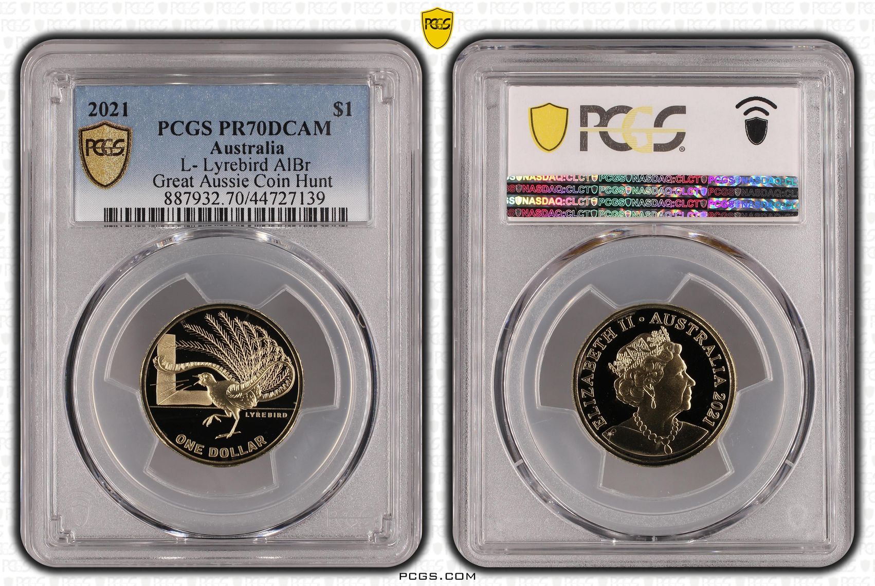 Elizabeth II, L- Lyrebird AlBr, One Dollar, 2021, PCGS PR 70DCAM