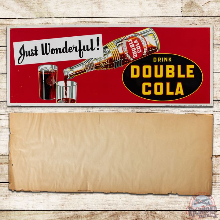 Exceptional NOS Drink Double Cola "Just Wonderful!" Emb Single Sided Tin Sign w/ Paper