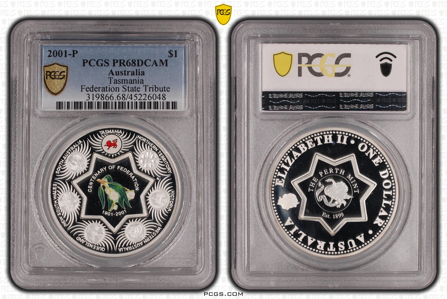 2001-P Australia One Dollar, $1 Proof Tasmania PCGS - PR68DCAM POP 1/0 -048