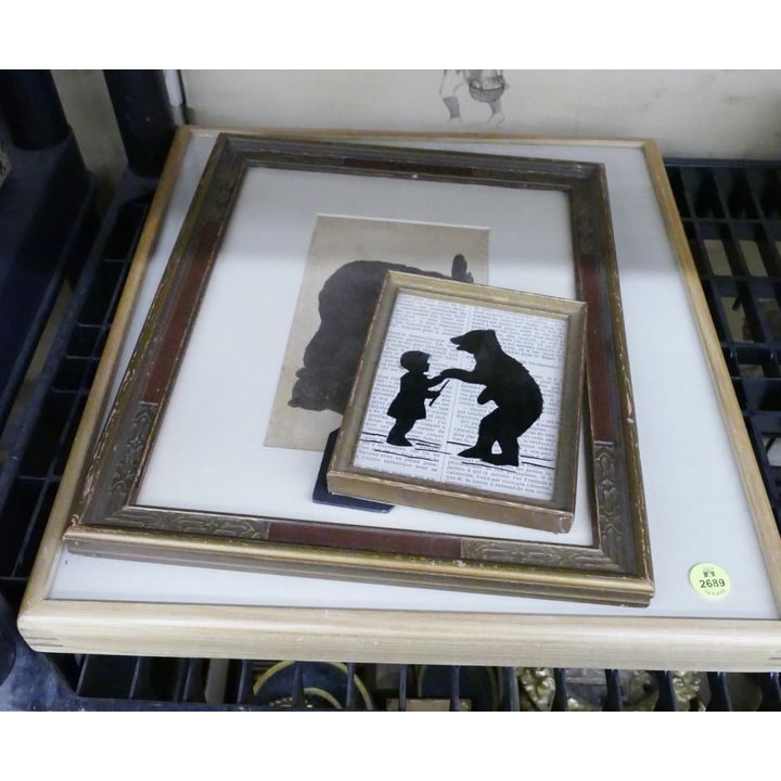 Stack 3pc Antique Framed Bear Prints- largest 16x14''