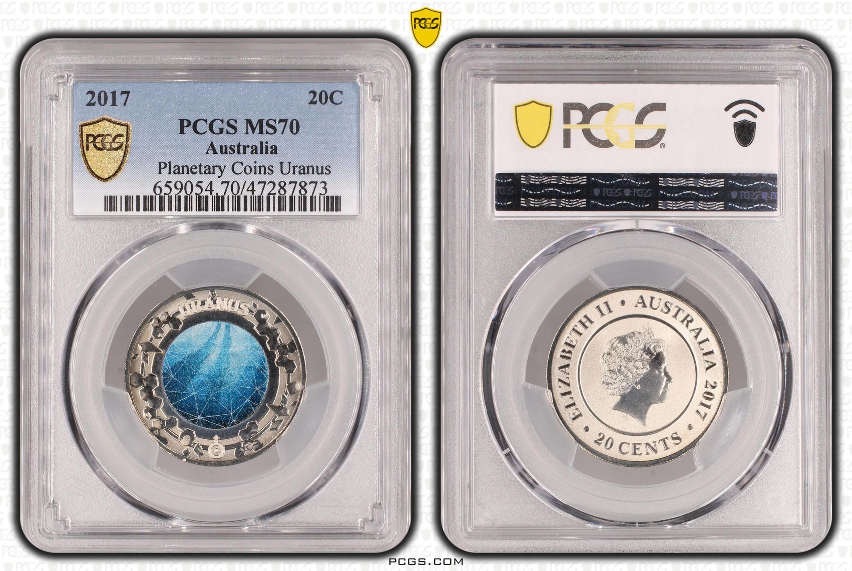 106 · Elizabeth II, Planetary Coins Uranus, Twenty Cent, 2017, PCGS MS70
