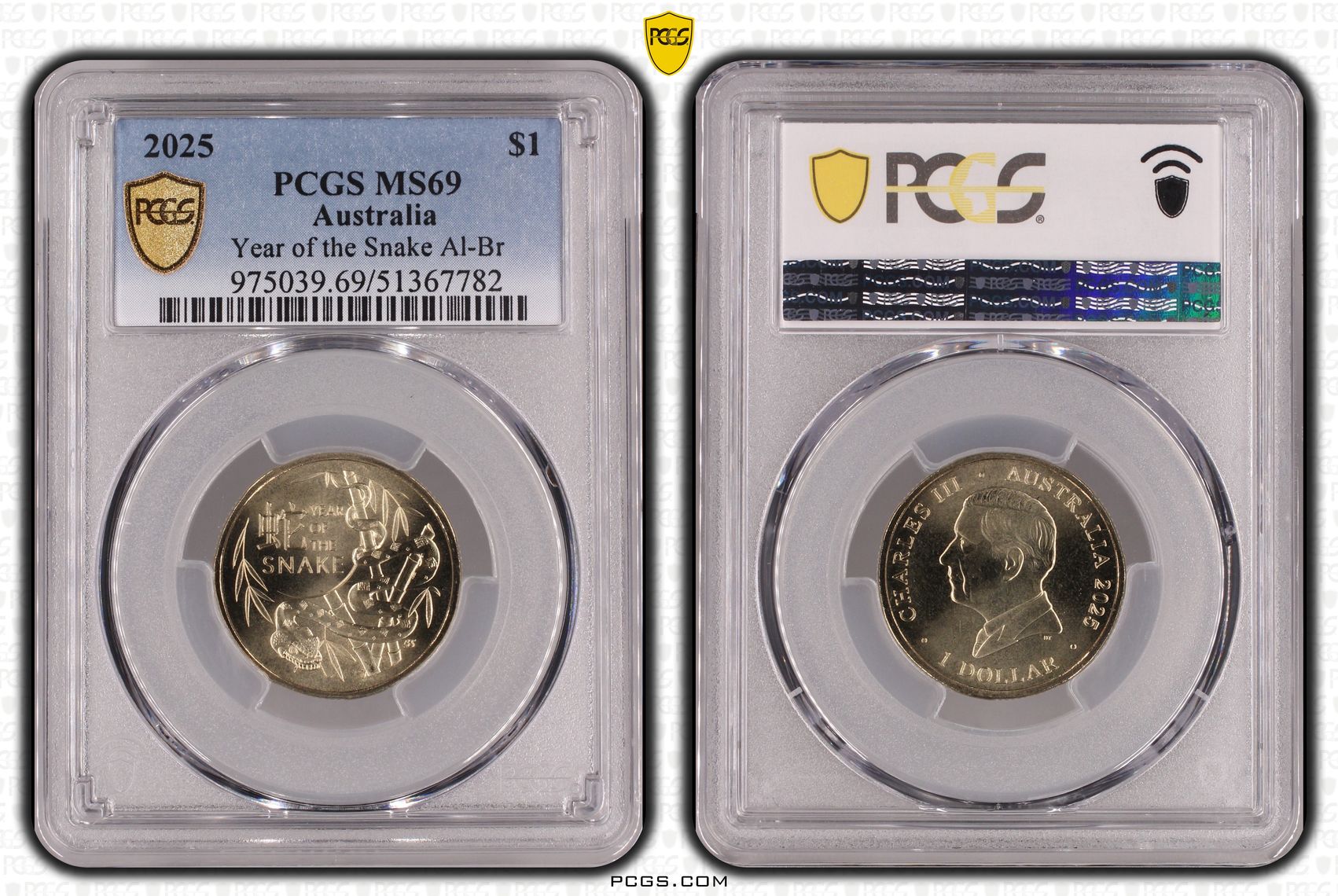 Year of the Snake Al-Br, POP 6/0, One Dollar, 2025, PCGS MS69
