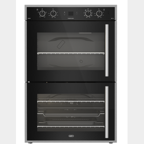 DEFY DBO767 GEMINI THERMOFAN DOUBLE OVEN WITH AIRFIRE TECHNOLOGY BLACK - BLACK - YES - DBO767- FRONT BOTTOM GLASS BROKEN