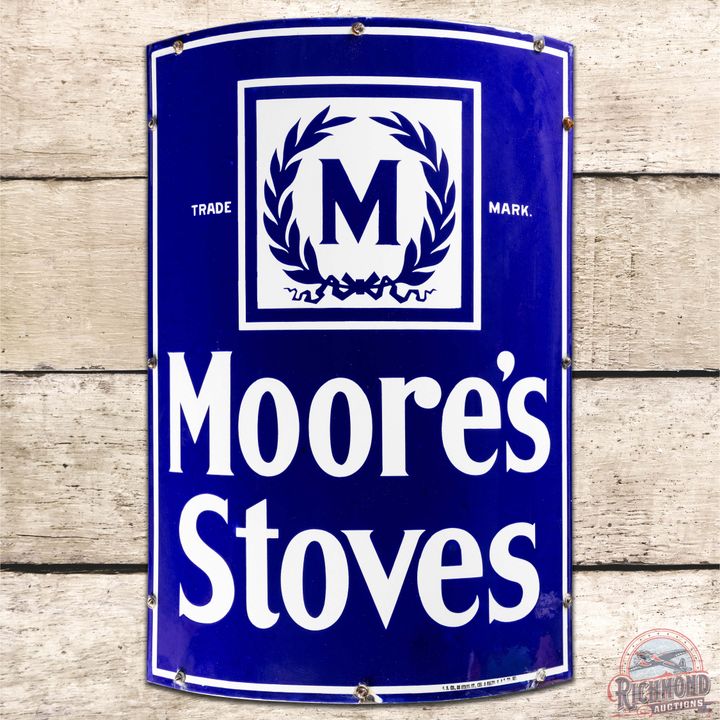Moore's Stoves Curved SS Porcelain Sign w/ Bracket