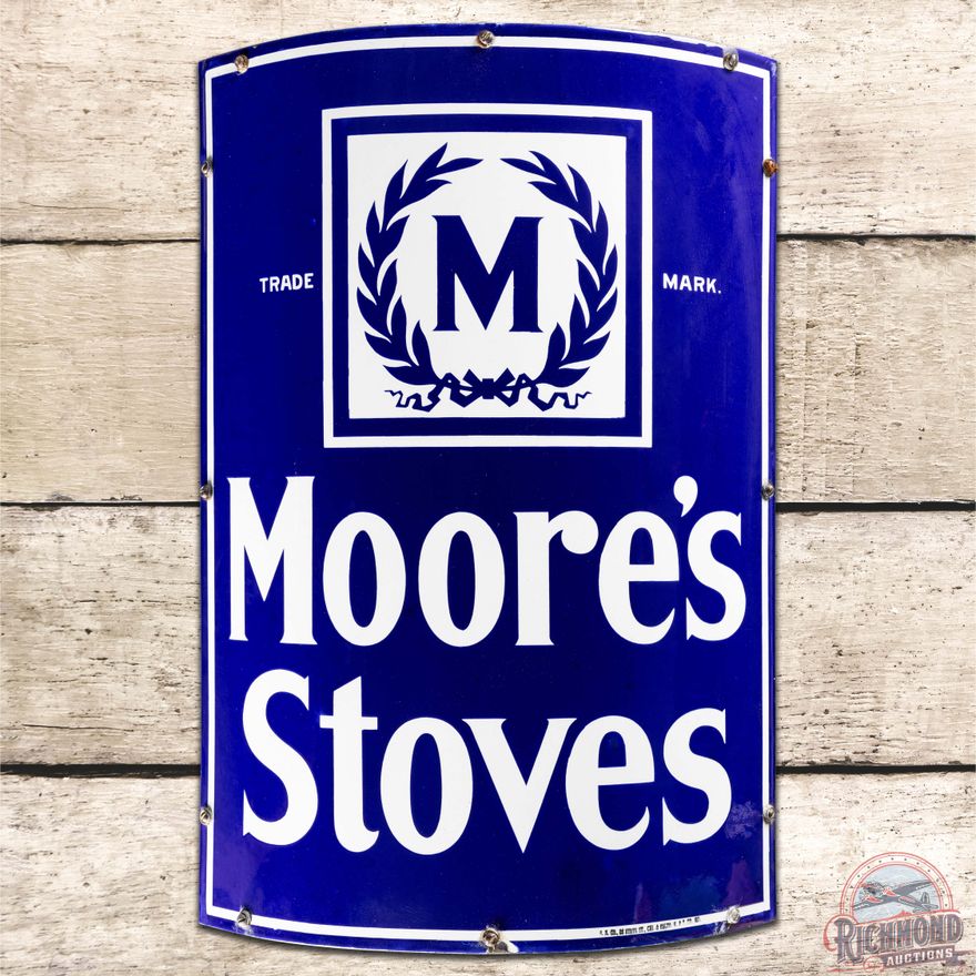 Moore's Stoves Curved SS Porcelain Sign w/ Bracket
